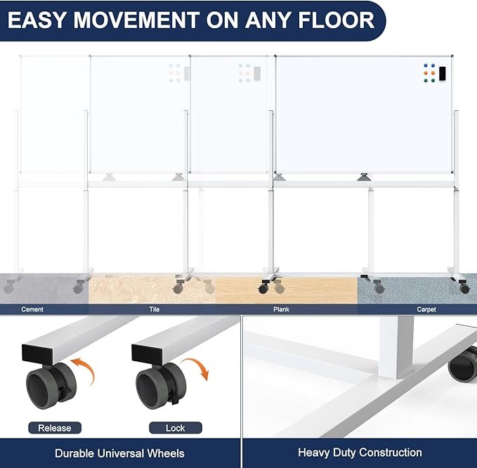 Large Dry-Erase Rolling Magnetic Whiteboard - Image 5