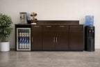 BREAKtime Breakroom Cabinet with Mini Fridge Space, Door Storage and Trash Bin, Office Coffee Station, Fully Assembled, 90" W x 24" D x 36" H, Appliances Not Included
