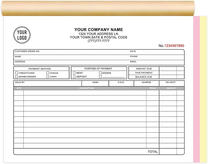 Custom Invoice Book with Logo 50 Set Personalized Receipt Books Customized by Unknown