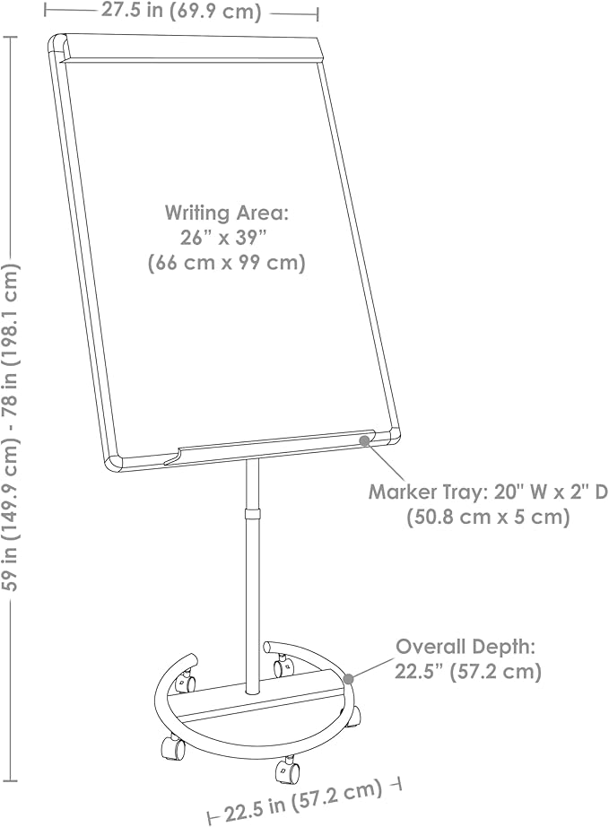 Sunnydaze Adjustable Magnetic Whiteboard Easel – Rolling Dry Erase Board - Image 2