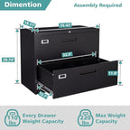 MIIIKO Lateral File Cabinet 2 Drawer, 35.4" Wide Drawers Storage File Cabinet - Image 3