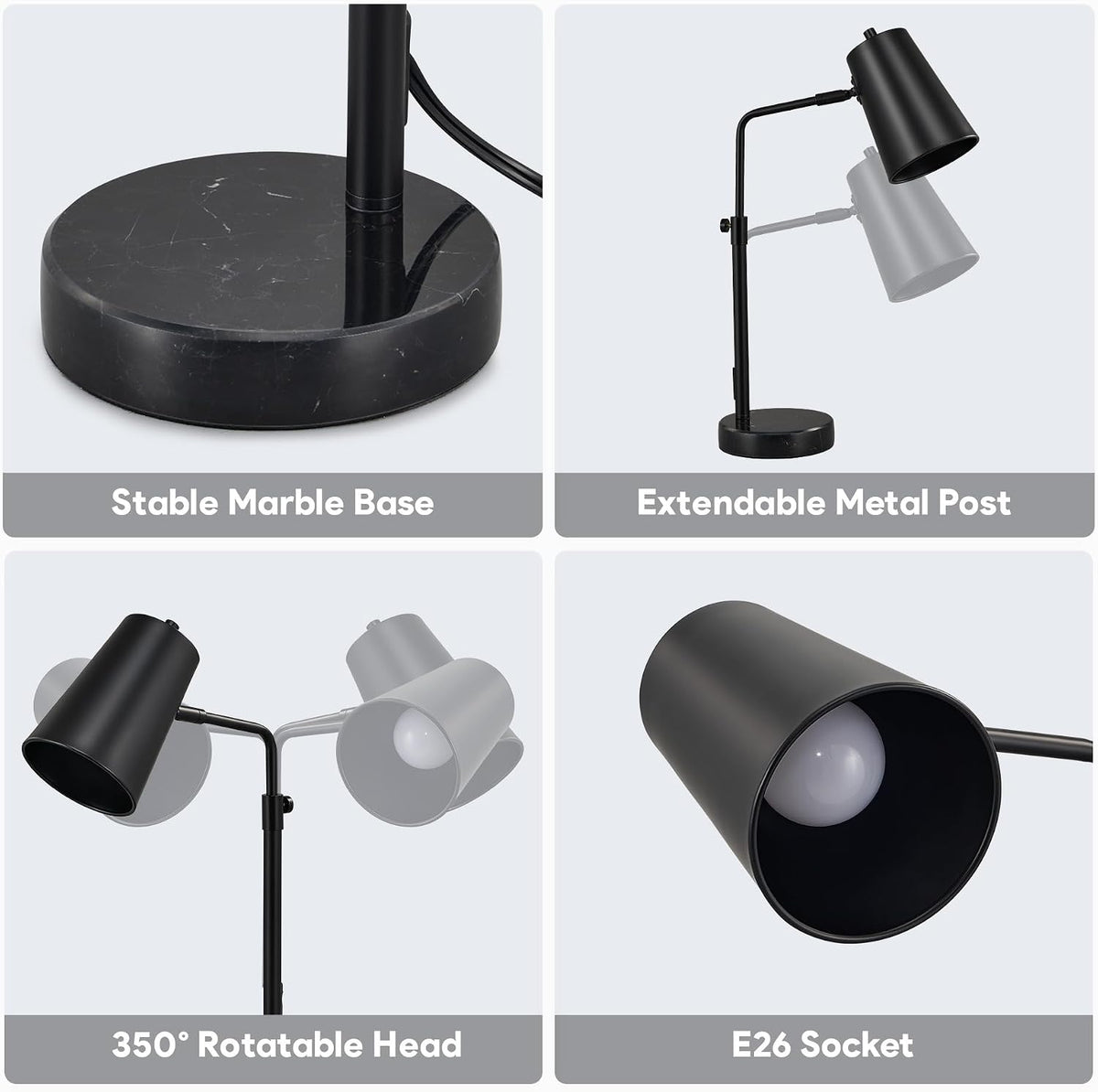 VONLUCE Desk Lamp with LED Bulb, Adjustable 20" Table Lamp for Home Office