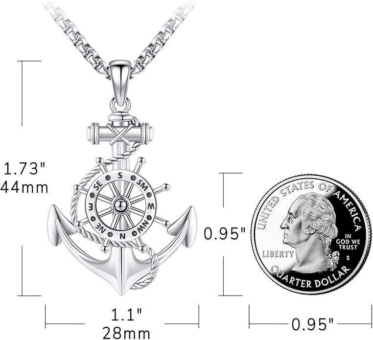 Compass Necklace for Women Men 925 Sterling Silver Pendant Urn Necklaces for - Image 5