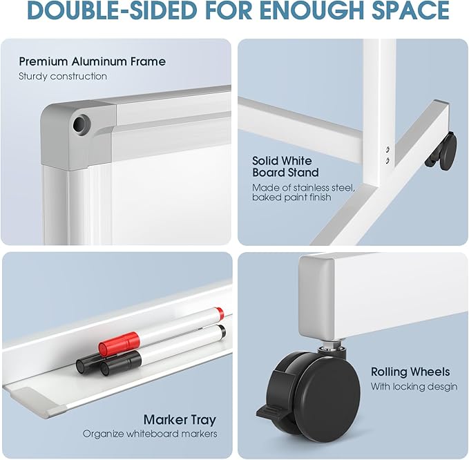MaxGear Rolling Whiteboard, 48 x 32 Inch Double-Sided Magnetic Dry Erase Board - Image 6