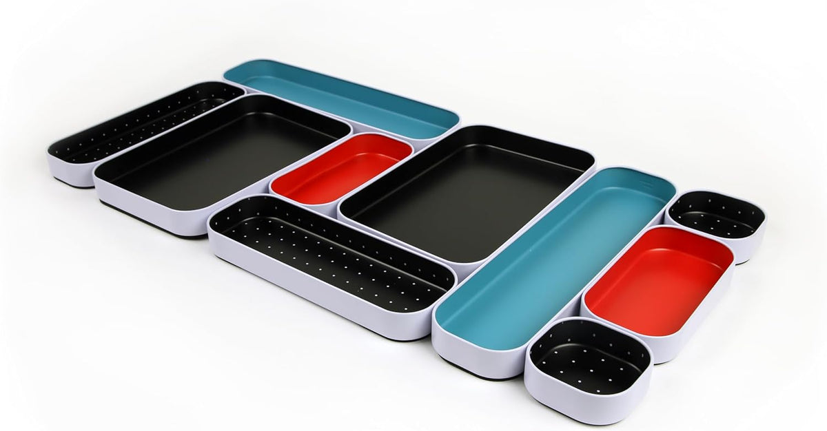 Three by Three Seattle Metal Drawer Organizer Tray Set, 10-Pc, 1" (Multi)
