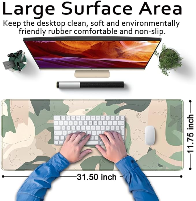 Green Simple Cat Desk Mat Sleeping Cute Long Cool Mouse Pad - Image 6