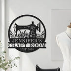 Custom Name Sewing Room Sign, Personalized Flowers Sewing Machine Metal Wall - Image 2