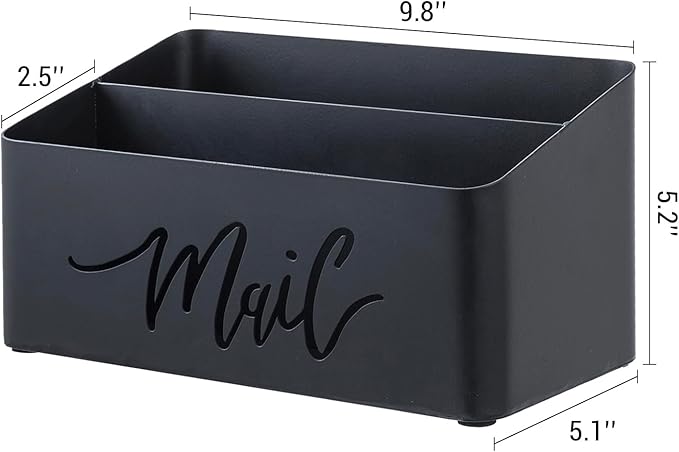 MyGift 2 Slot Modern Matte Black Metal Desktop Mail Sorter - Image 5