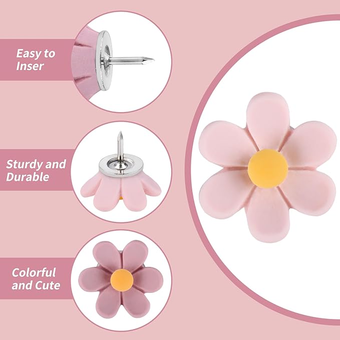 wusuowea Flower Push Pins, Feature Map, Bulletin Board, Office or Home - Image 5