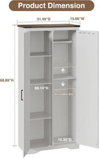 68.9" broom closet storage cabinet, large utility closet shown in use