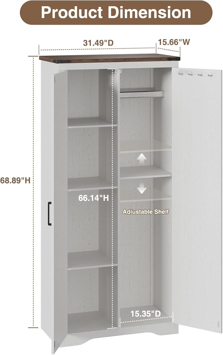 68.9" broom closet storage cabinet, large utility closet shown in use