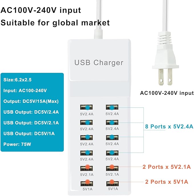 USB Charging Station with 12 Port Power Strip Fast Charging hub - Image 3