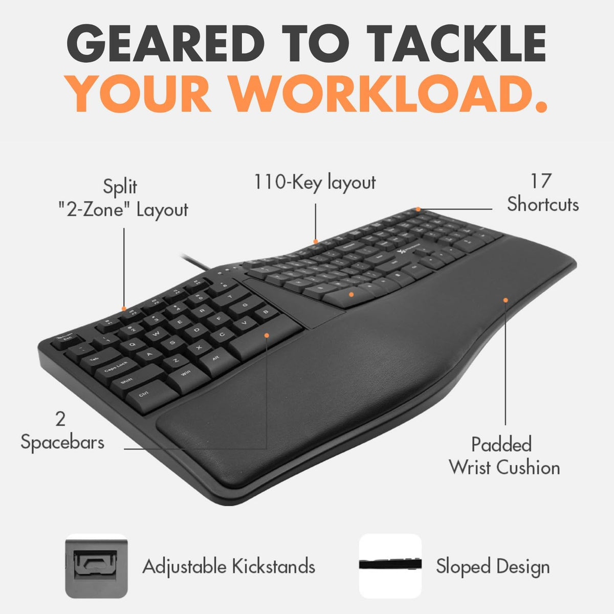 X9 Wired Ergonomic Keyboard with Cushioned Wrist Rest - Type Comfortably Long...