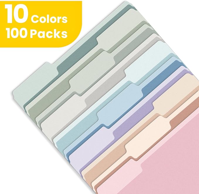 SUNEE File Folders Letter Size 10 Pastel Colors, 100 Pack Manilla Folders 8.5 x - Image 2
