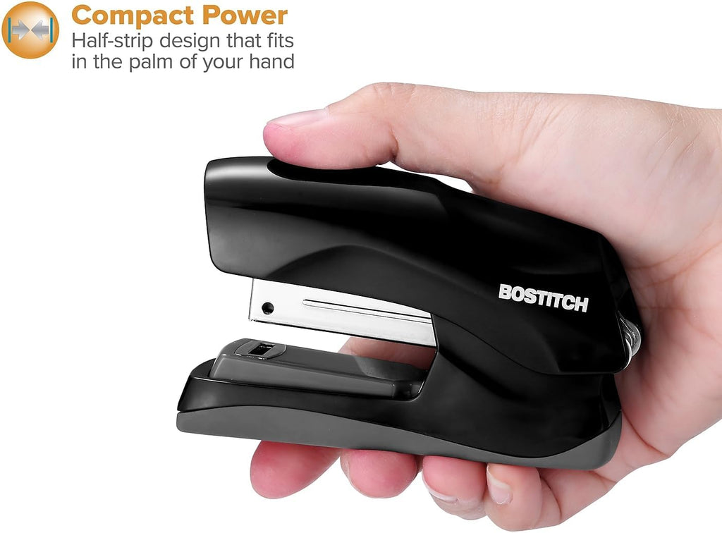 Bostitch Office Heavy Duty Stapler, 40 Sheet Capacity, No Jam, Half Strip, Fits into the Palm of Your Hand, For Classroom, Office or Desk, Black
