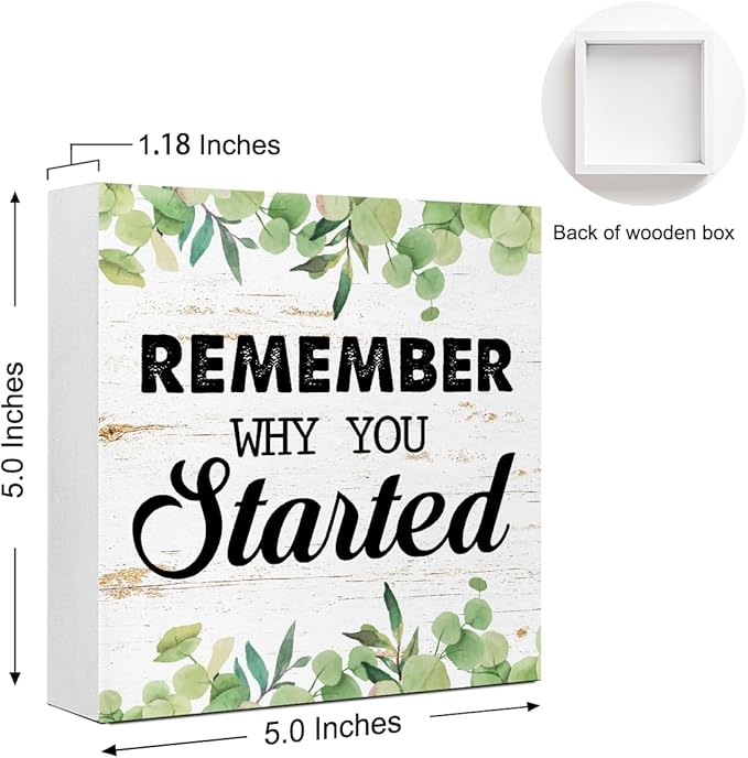 Entrepreneur Wooden Block Sign Remember Why Quote 5x5x1 INCH Sign, Office - Image 2