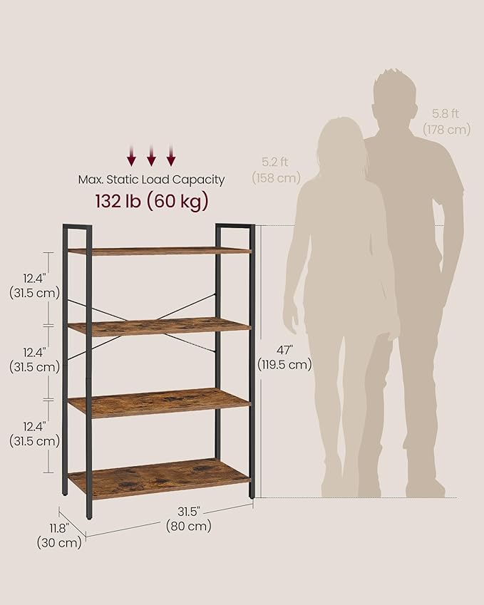 VASAGLE 4-Tier Tall Bookshelf, Large Bookcase - Image 3