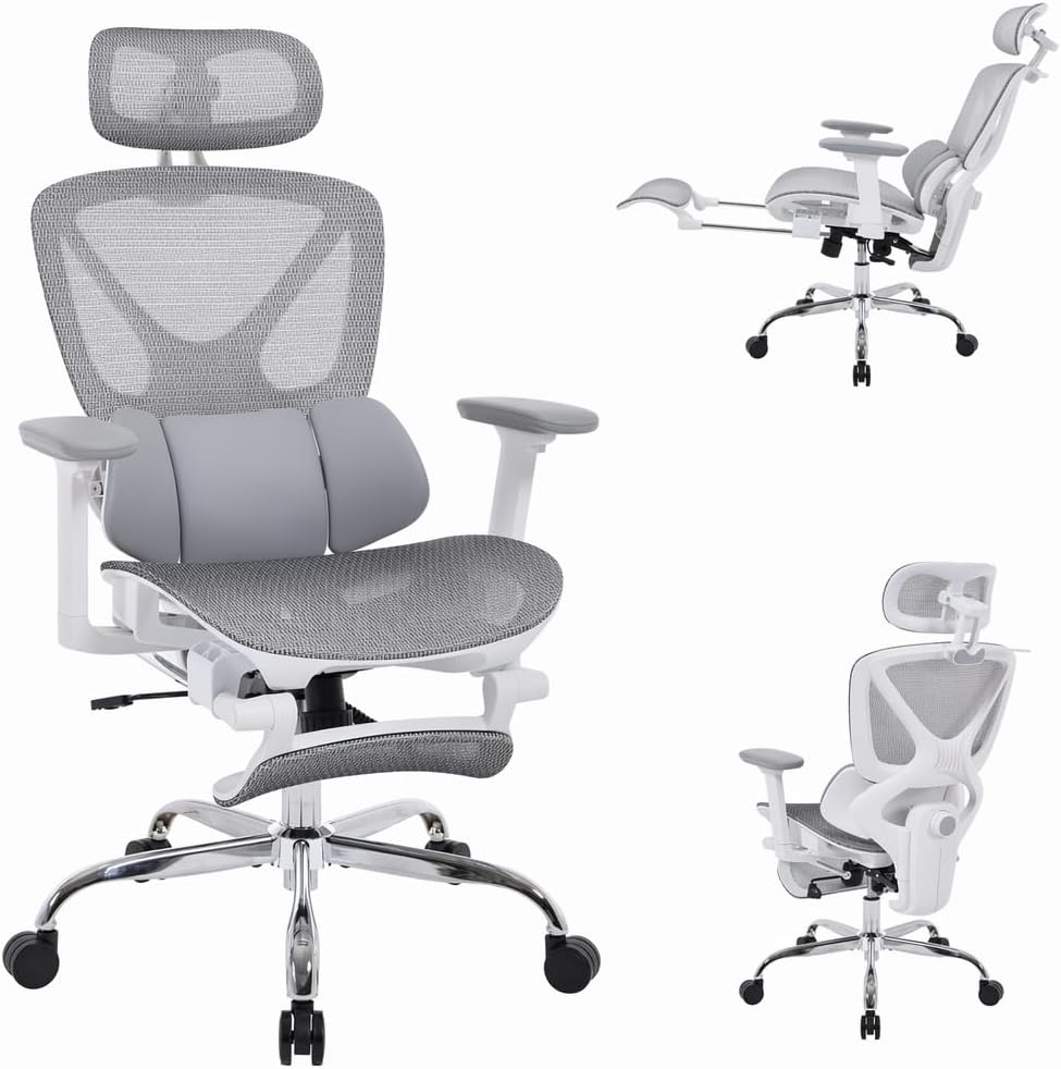 LuxErgo Big & Tall Ergonomic Mesh Office Chair 350lbs, High Back Reclinin...