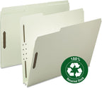 Smead 100% Recycled Pressboard Fastener File Folder, 2 Fasteners, 1/3-Cut Tab, 2" Expansion, Letter Size, Gray/Green, 25 per Box (15004)