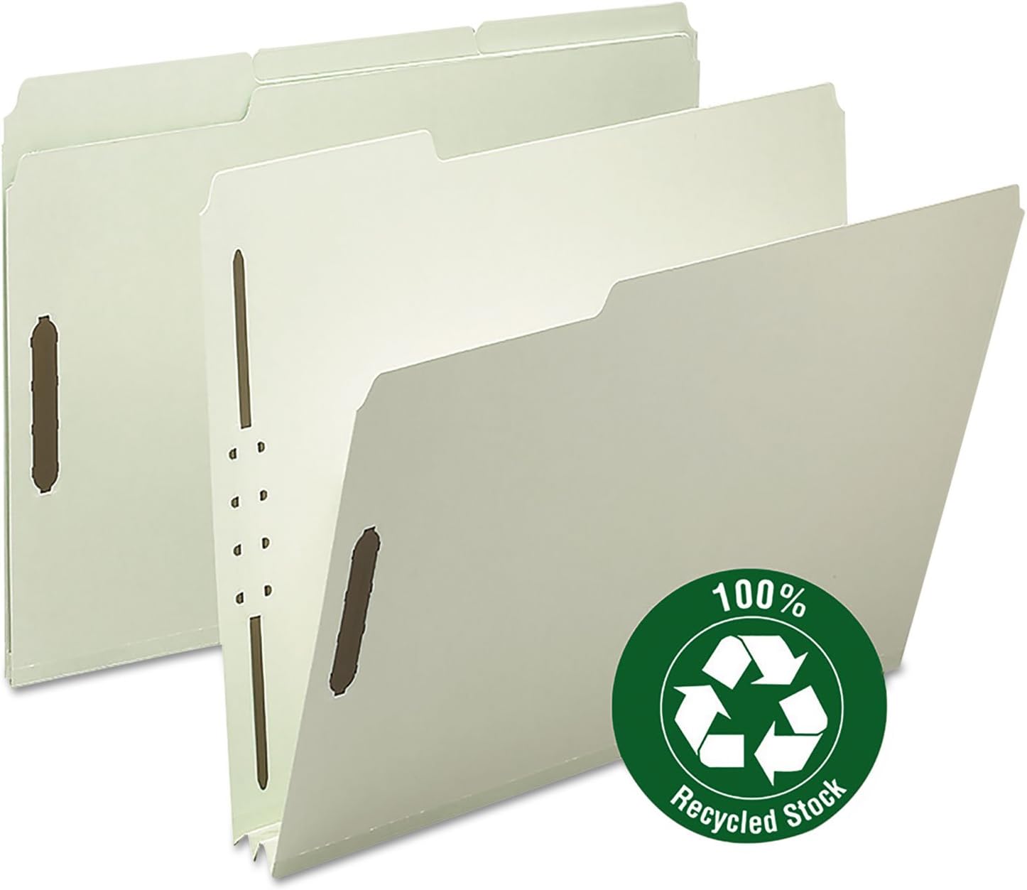 Smead 100% Recycled Pressboard Fastener File Folder, 2 Fasteners, 1/3-Cut Tab, 2" Expansion, Letter Size, Gray/Green, 25 per Box (15004)