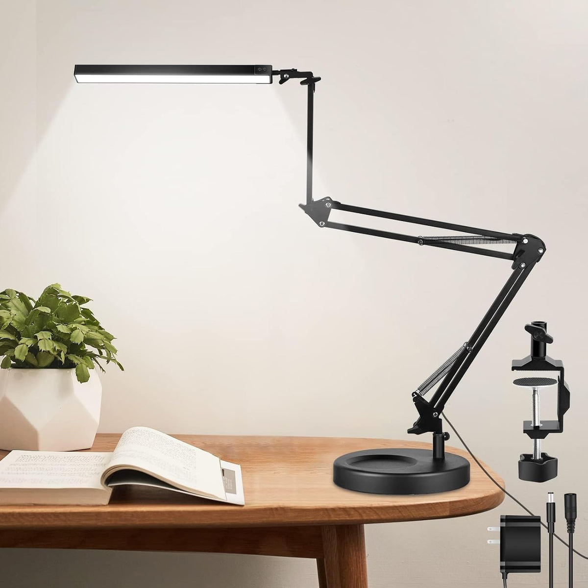 NOEVSBIG LED Desk Lamp with Clamp, 2-in-1 Clamp on Desk Lamps with Base