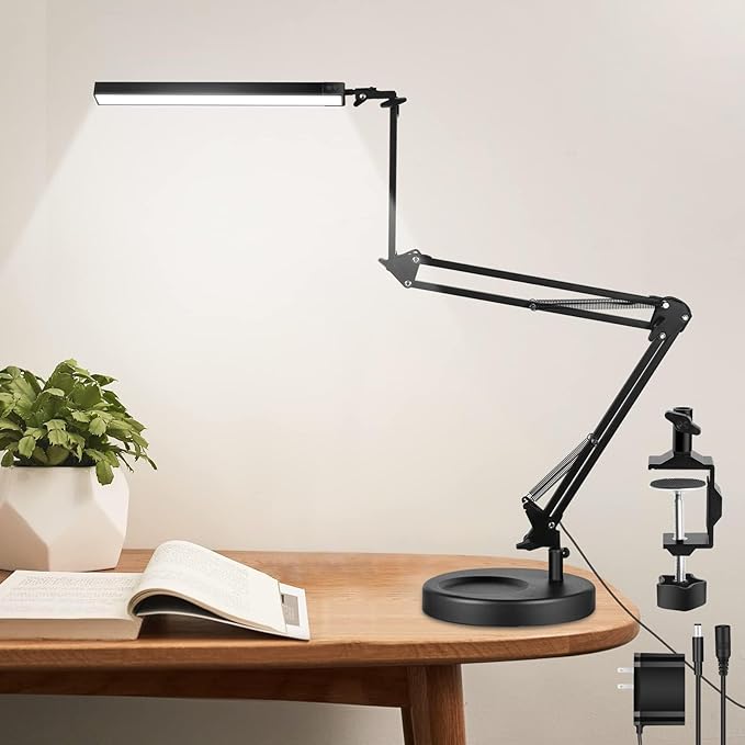 NOEVSBIG LED Desk Lamp with Clamp, 2-in-1 Clamp on Desk Lamps with Base by NOEVSBIG