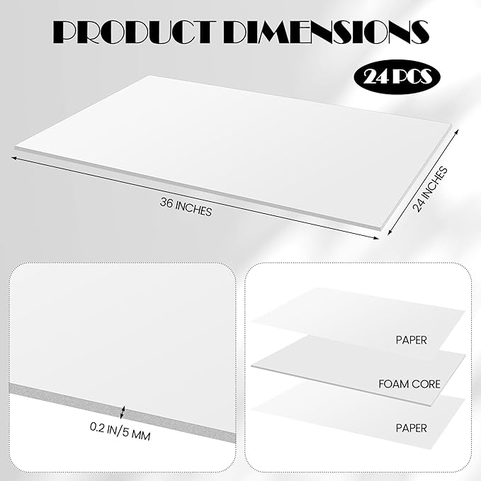 Elcoho 24 Pack White Foam Board, 24 x 36 Inch Acid-Free Foam Core Board - Image 2