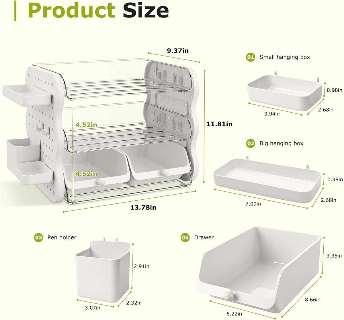 comix 3-tier paper organizer letter tray, file organizer showing dimensions