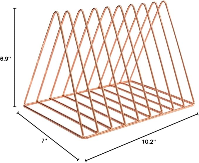 Sooyee 9 Slot Rose Gold Magazine Holder, Desktop File Sorter Organizer Triangle - Image 7