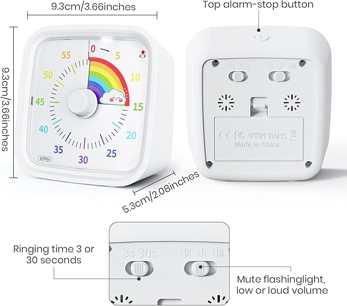 Yunbaoit Visual Timer with Protective Case, Rainbow Disk 60 Minute Countdown - Image 4