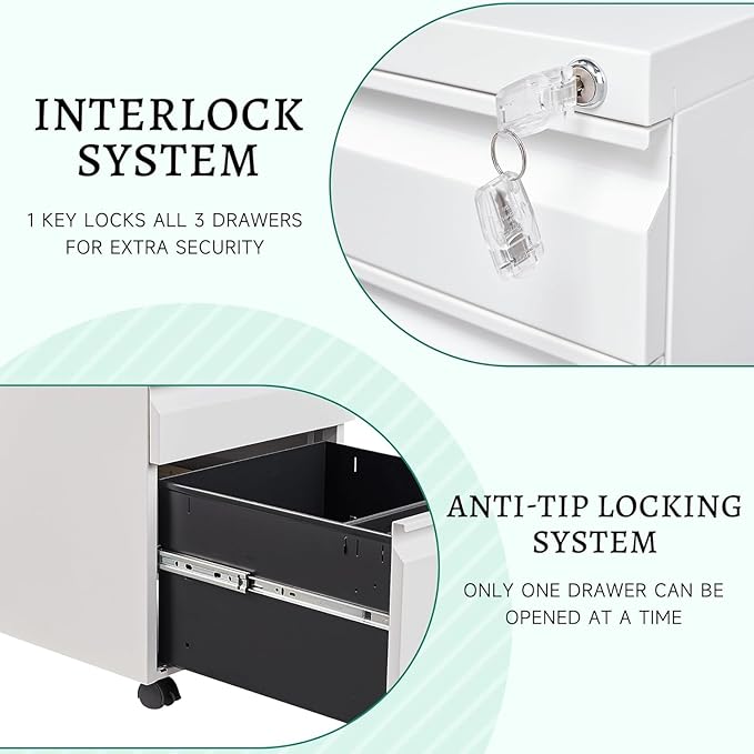 Letaya 3 Drawer Mobile File Cabinet - Image 6