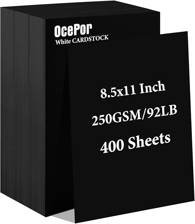 OcePor 400 Sheets Black Cardstock 8.5” x 11”, 92lb/250gsm Black Card Stock by OcePor