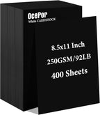 OcePor 400 Sheets Black Cardstock 8.5” x 11”, 92lb/250gsm Black Card Stock by OcePor