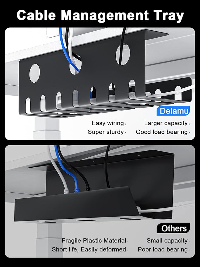 Delamu 2 Pack Metal Under Desk Cable Management Tray, U Channel Cord Organizer - Image 8