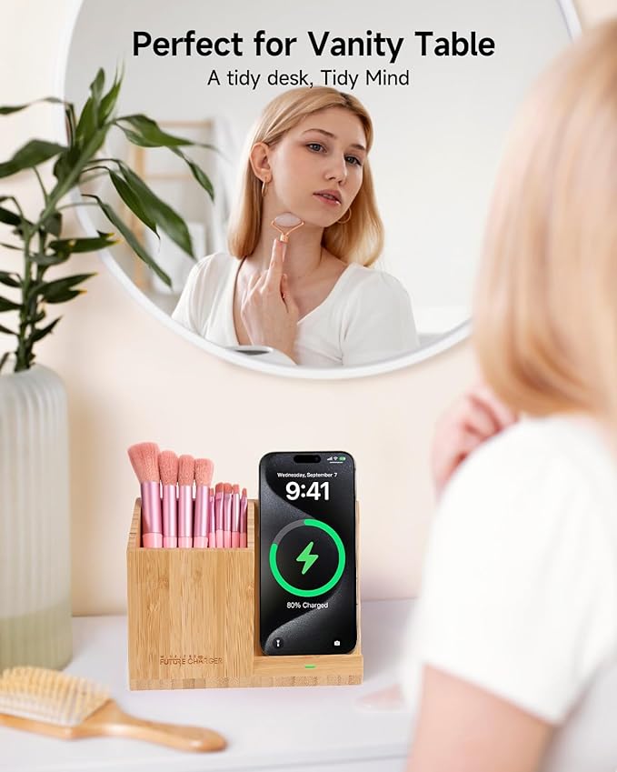 Bamboo Pen Holder for Desk & Nightstand Organizer - Image 5