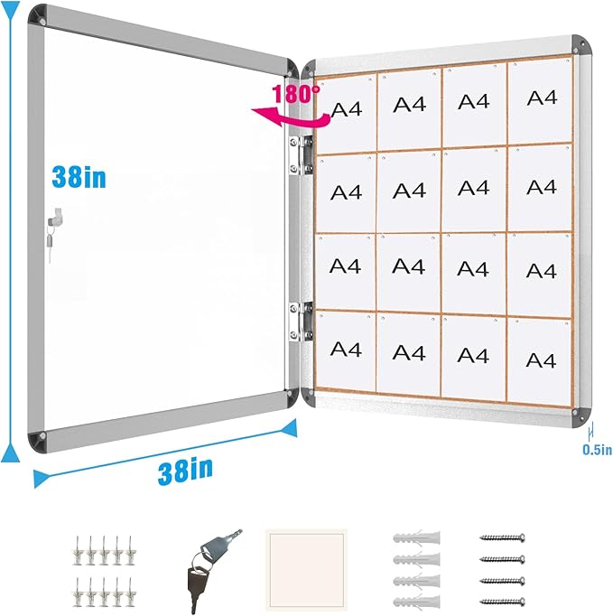 Mifuro 2 Pack 38"x38" Enclosed Bulletin Board, Lockable Weather-Resistant - Image 5
