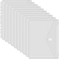 YoeeJob 10 Pack Binder Pockets with Hook and Loop Closure, Transparent | Letter size, clear PVC, 11 pre-punched holes, fits 2-, 3- and 4-ring binders, suitable for school and office use.
