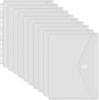 YoeeJob 10 Pack Binder Pockets with Hook and Loop Closure, Transparent | Letter size, clear PVC, 11 pre-punched holes, fits 2-, 3- and 4-ring binders, suitable for school and office use.