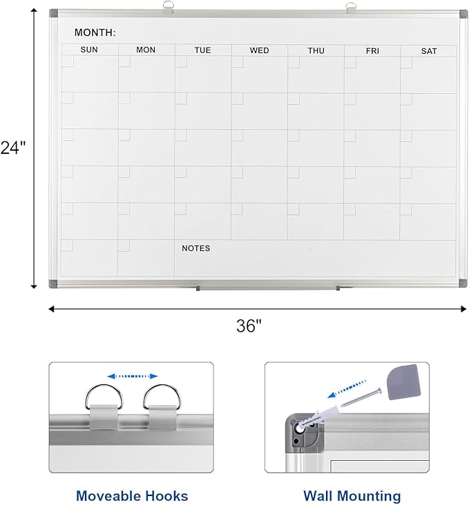 Comix Magnetic Dry Erase Calendar Whiteboard, 36 x 24 Inches Monthly Calendar - Image 2