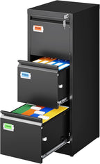 PEUKC 3-Drawer File Cabinet, 16.3" Deep Vertical Filing Cabinet by PEUKC