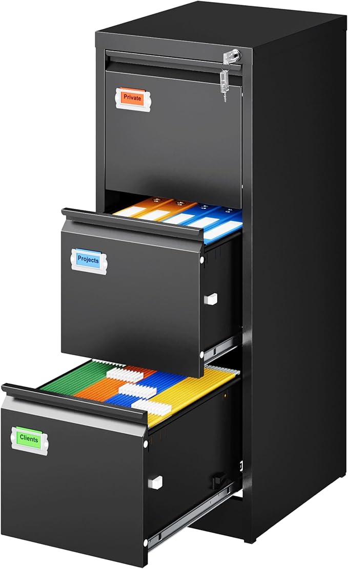 PEUKC 3-Drawer File Cabinet, 16.3" Deep Vertical Filing Cabinet by PEUKC