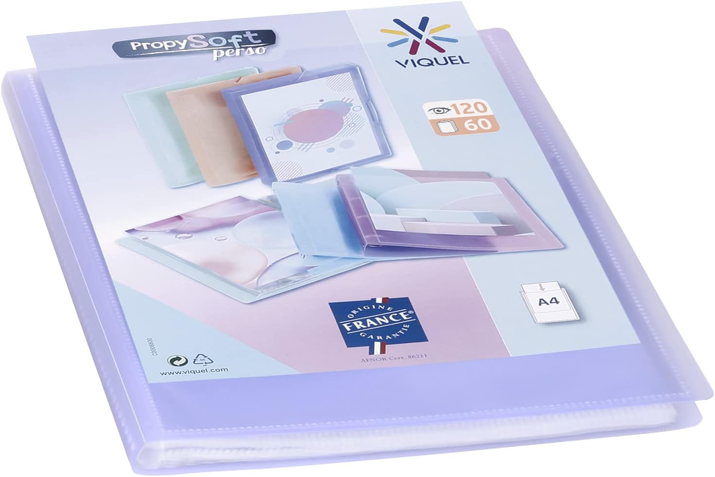 Viquel - Propysoft Customisable Document Cover - A4 Format Binding - 120 Views (60 Pockets) - Transparent and Smooth Pockets - Translucent Purple