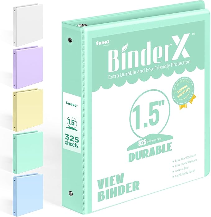 BinderX Extra Durable 1.5 Ring Binder, Round Ring 1.5 Inch Binders, Fits 325 by Sooez
