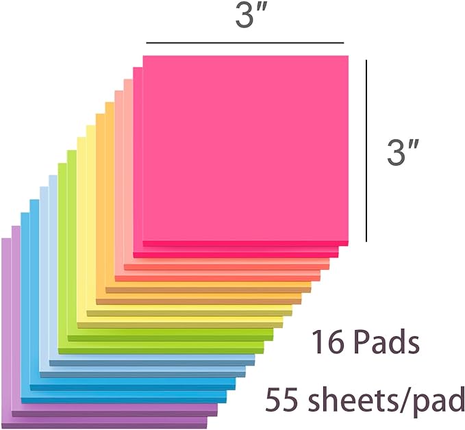 Sticky Notes 3x3, Self-Stick Pads Bright Colors Sticky Note, Recyclable - Image 2