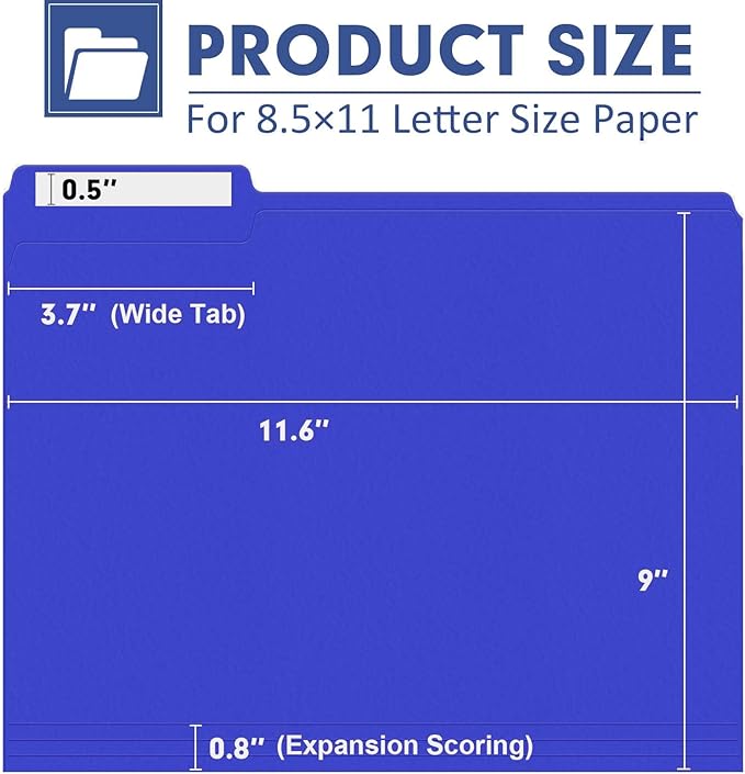File Folder, PANDRI 120 Pack File Folder, 1/3 Cut Tab, Letter Size, Filing - Image 2