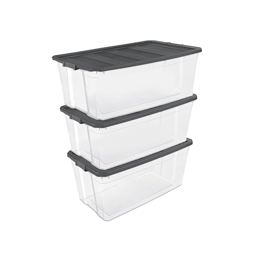 Sterilite 3-Pack Modular Stacker Box, Durable Clear Plastic Storage Bins by Sterilite