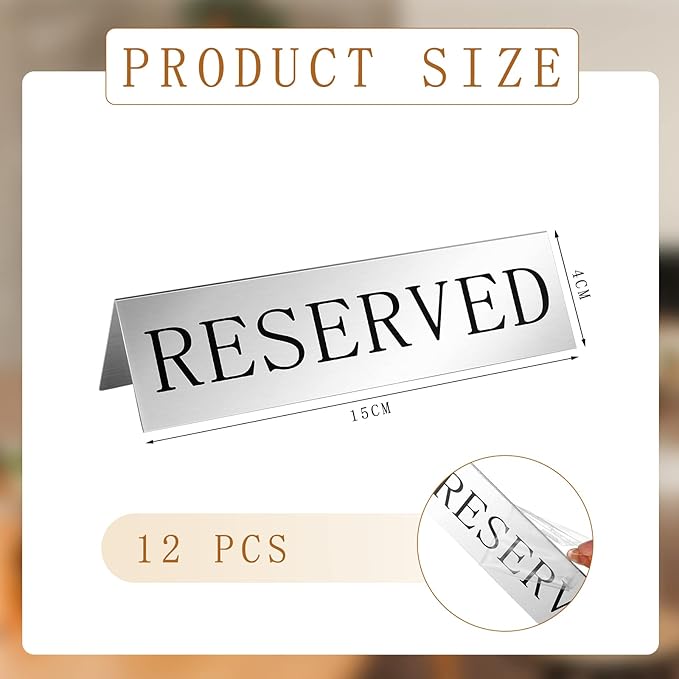 Peryiter 12 Pcs Table Top Reserved Sign Metal Reserved Table Tent Signs Double - Image 2