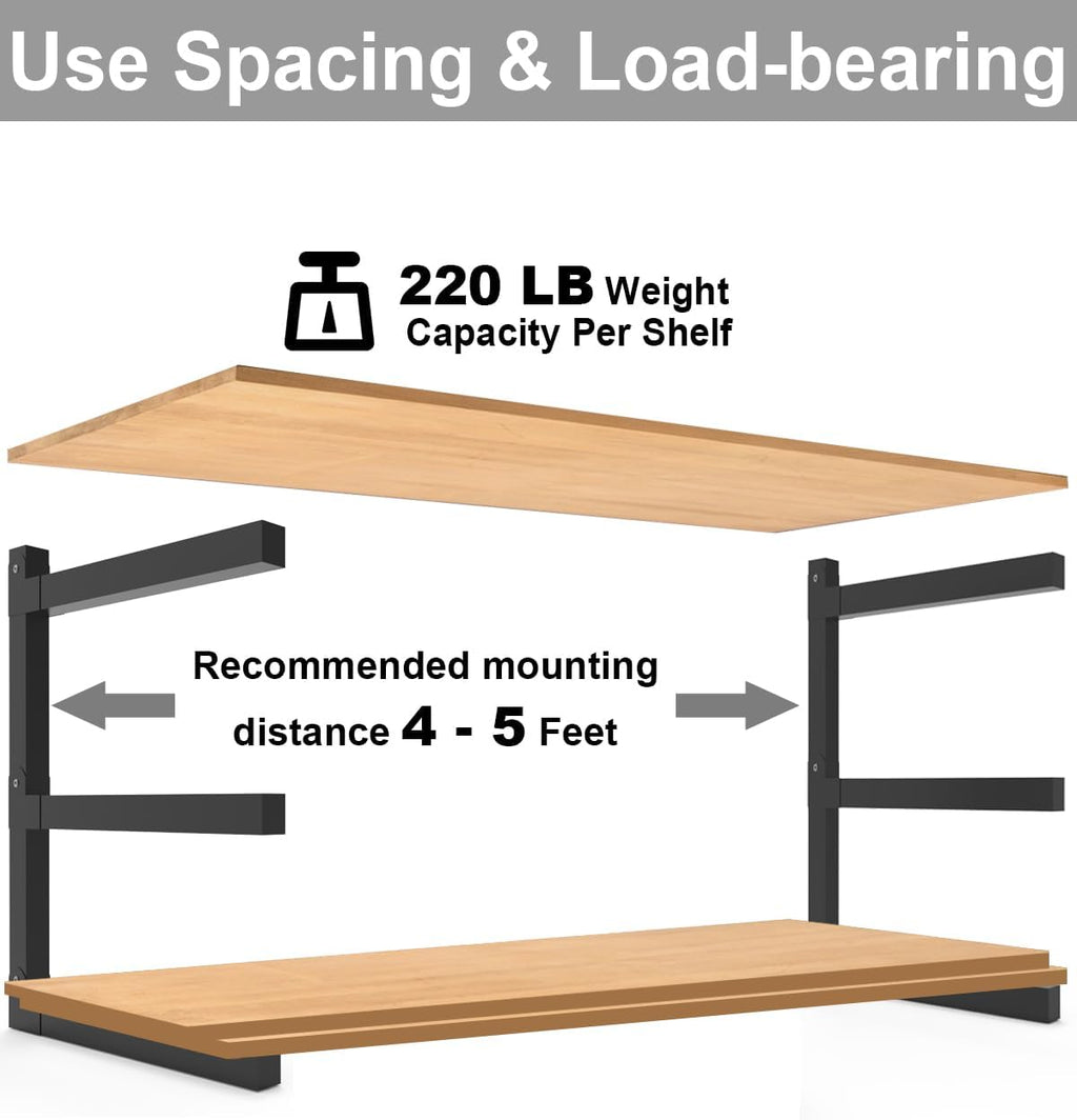 lumber storage metal rack, 3-level wall-mounted organizer and showing dimensions