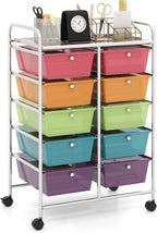 HAPPYGRILL 10-Drawer Rolling Storage Cart, Storage Organizer Cart