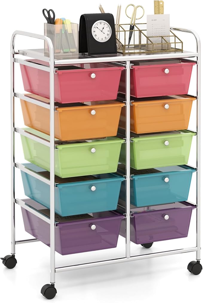 HAPPYGRILL 10-Drawer Rolling Storage Cart, Storage Organizer Cart by HAPPYGRILL